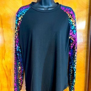 Acting Pro, Black Long Sleeve Metallic Multi-Color Chetah Print Sleeves